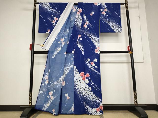 平和屋着物＊夏物 小紋 絽 舞花文 洗える着物 AABB8691st