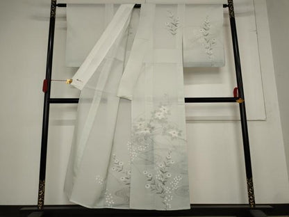 平和屋着物＊夏物 訪問着 絽 流水草花文 銀彩 やまと誂製 正絹 逸品 AABB8693st
