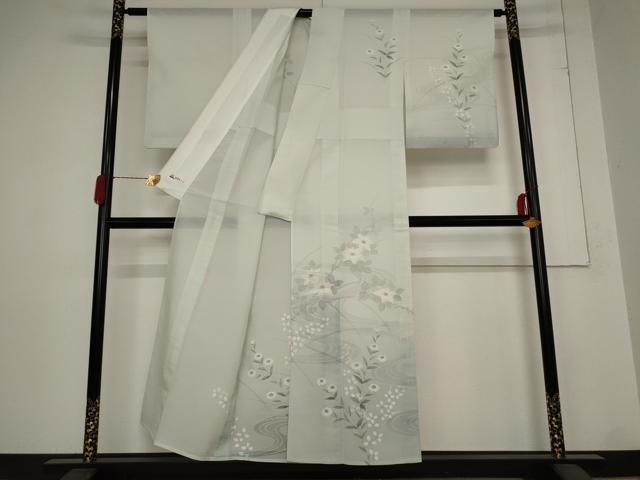 平和屋着物＊夏物 訪問着 絽 流水草花文 銀彩 やまと誂製 正絹 逸品 AABB8693st