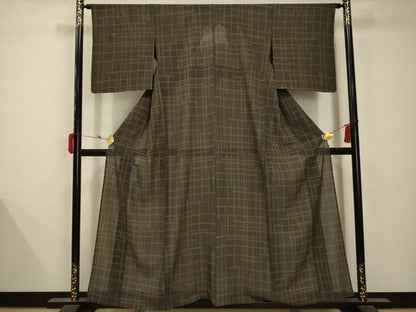 平和屋着物＊夏物 小紋 絽 格子 正絹 逸品 AABB8761sx