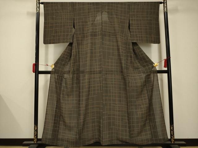 平和屋着物＊夏物 小紋 絽 格子 正絹 逸品 AABB8761sx