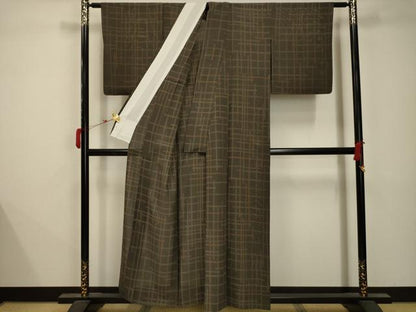 平和屋着物＊夏物 小紋 絽 格子 正絹 逸品 AABB8761sx