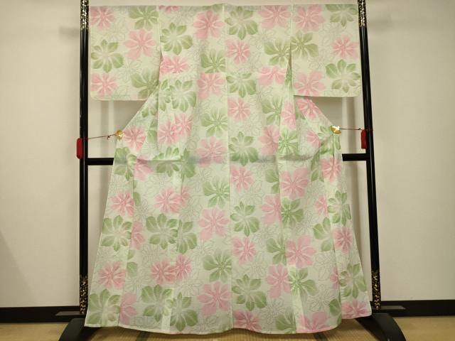 平和屋着物＊夏物 小紋 紗 舞花文 AABB8762sx