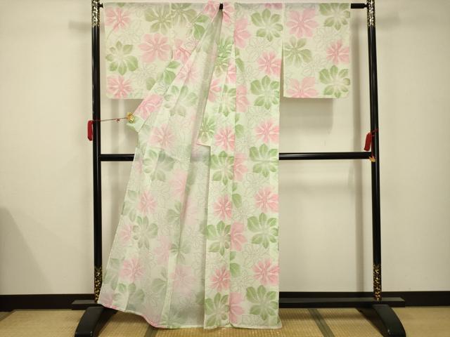 平和屋着物＊夏物 小紋 紗 舞花文 AABB8762sx