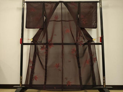 平和屋着物＊夏物 小紋 紗 枝葉文 正絹 逸品 AABB8764sx