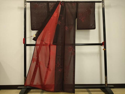 平和屋着物＊夏物 小紋 紗 枝葉文 正絹 逸品 AABB8764sx
