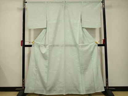 平和屋着物＊夏物 色無地 絽 花籠紋紗 白緑色 正絹 逸品 AABB8773sx