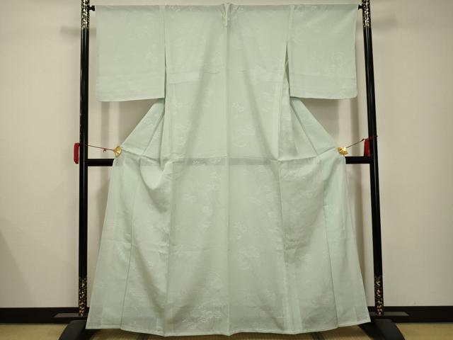 平和屋着物＊夏物 色無地 絽 花籠紋紗 白緑色 正絹 逸品 AABB8773sx
