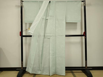 平和屋着物＊夏物 色無地 絽 花籠紋紗 白緑色 正絹 逸品 AABB8773sx