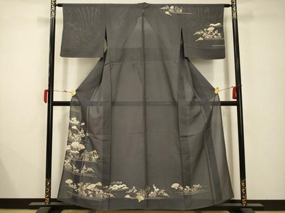 平和屋着物＊夏物 銀座きしや 訪問着 絽 駒刺繍 立波扇面花文 金糸 金彩 正絹 逸品 AABB8777sx