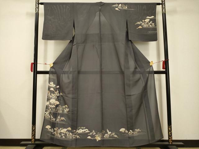 平和屋着物＊夏物 銀座きしや 訪問着 絽 駒刺繍 立波扇面花文 金糸 金彩 正絹 逸品 AABB8777sx
