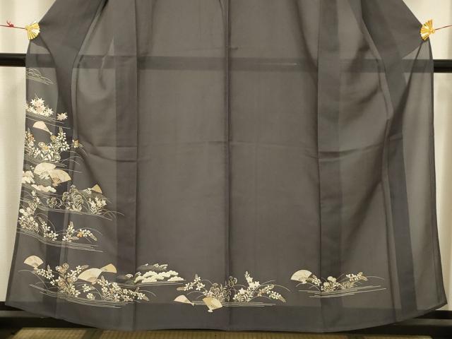 平和屋着物＊夏物 銀座きしや 訪問着 絽 駒刺繍 立波扇面花文 金糸 金彩 正絹 逸品 AABB8777sx