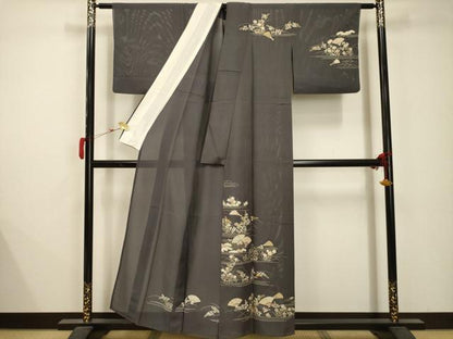 平和屋着物＊夏物 銀座きしや 訪問着 絽 駒刺繍 立波扇面花文 金糸 金彩 正絹 逸品 AABB8777sx