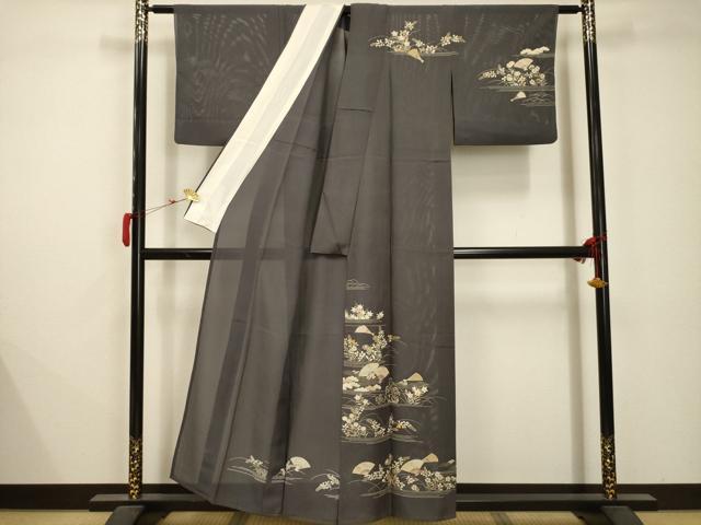 平和屋着物＊夏物 銀座きしや 訪問着 絽 駒刺繍 立波扇面花文 金糸 金彩 正絹 逸品 AABB8777sx