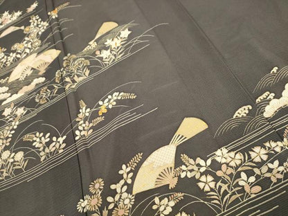 平和屋着物＊夏物 銀座きしや 訪問着 絽 駒刺繍 立波扇面花文 金糸 金彩 正絹 逸品 AABB8777sx