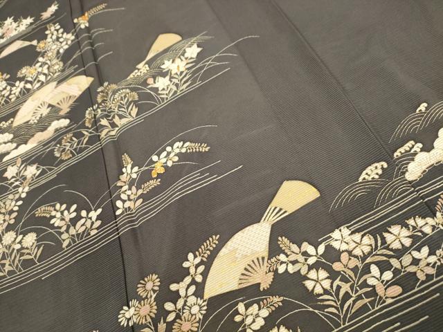 平和屋着物＊夏物 銀座きしや 訪問着 絽 駒刺繍 立波扇面花文 金糸 金彩 正絹 逸品 AABB8777sx