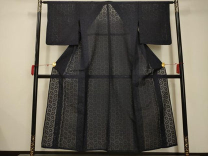 平和屋着物＊夏物 色無地 紗 舞花文 濃藍色 正絹 逸品 AABB8779sx