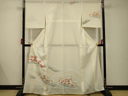 平和屋着物＊夏物 訪問着 絽 流水花文 銀彩 正絹 逸品 AABB8780sx