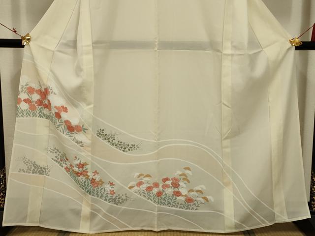 平和屋着物＊夏物 訪問着 絽 流水花文 銀彩 正絹 逸品 AABB8780sx