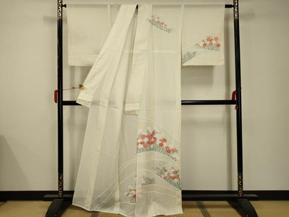 平和屋着物＊夏物 訪問着 絽 流水花文 銀彩 正絹 逸品 AABB8780sx