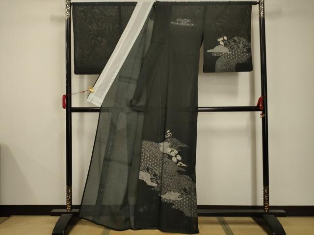 平和屋着物＊夏物 訪問着 絽 松竹梅流水花文 洗える着物 AABB8783sx