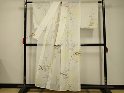 平和屋着物＊夏物 小紋 絽 枝花文 暈し染め 洗える着物 AABB8786sx