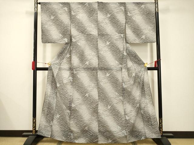 平和屋着物＊夏物 小紋 絽 舞蝶文 洗える着物 AABB8788sx