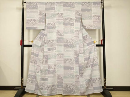平和屋着物＊夏物　小紋　絽　色紙花文　洗える着物　AABB8789sx