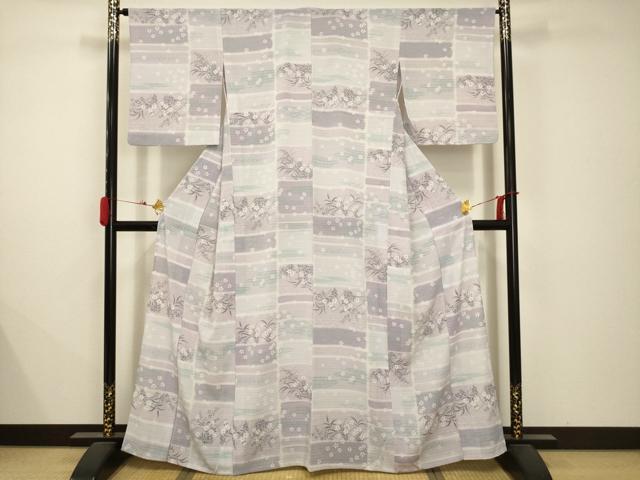 平和屋着物＊夏物　小紋　絽　色紙花文　洗える着物　AABB8789sx