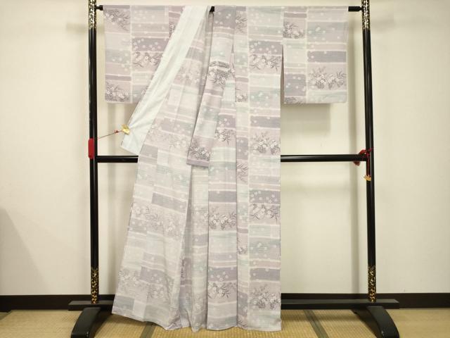 平和屋着物＊夏物　小紋　絽　色紙花文　洗える着物　AABB8789sx