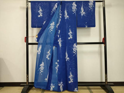 平和屋着物＊夏物 小紋 絽 草花文 洗える着物 AABB8790sx
