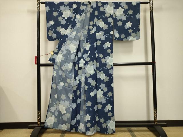 平和屋着物＊夏物 小紋 絽 吹き寄せ文 洗える着物 AABB8791sx