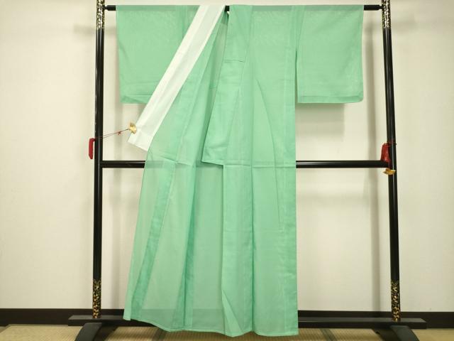 平和屋着物＊夏物 色無地 絽 若緑色 洗える着物 AABB8794sx