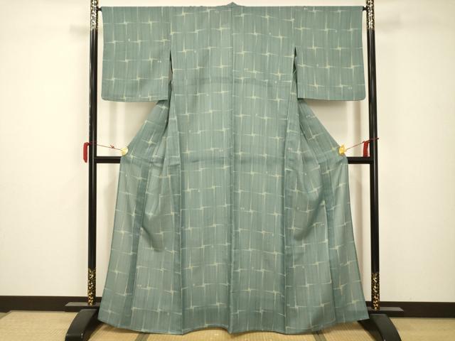 平和屋着物＊夏物 小紋 紗 変わり市松文様 洗える着物 AABB8802sx