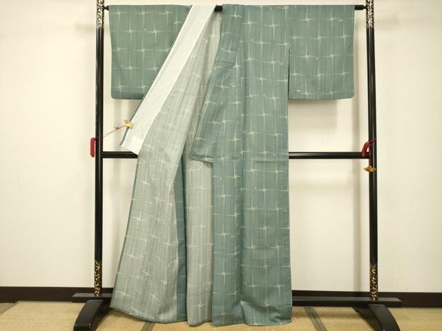 平和屋着物＊夏物 小紋 紗 変わり市松文様 洗える着物 AABB8802sx