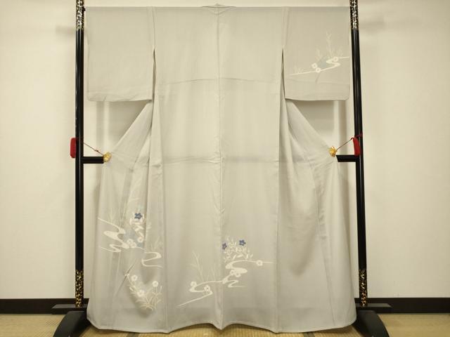 平和屋着物＊夏物 訪問着 紗 流水花文 銀彩 洗える着物 AABB8804sx
