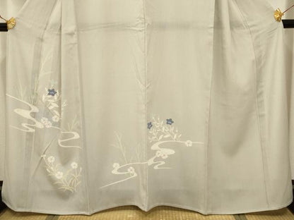 平和屋着物＊夏物 訪問着 紗 流水花文 銀彩 洗える着物 AABB8804sx