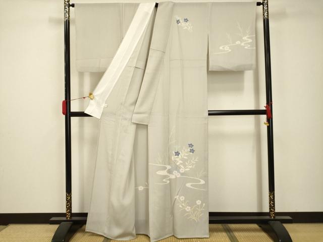平和屋着物＊夏物 訪問着 紗 流水花文 銀彩 洗える着物 AABB8804sx
