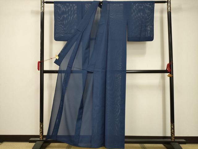 平和屋着物＊夏物 色無地 絽 深縹色 洗える着物 AABB8807sx