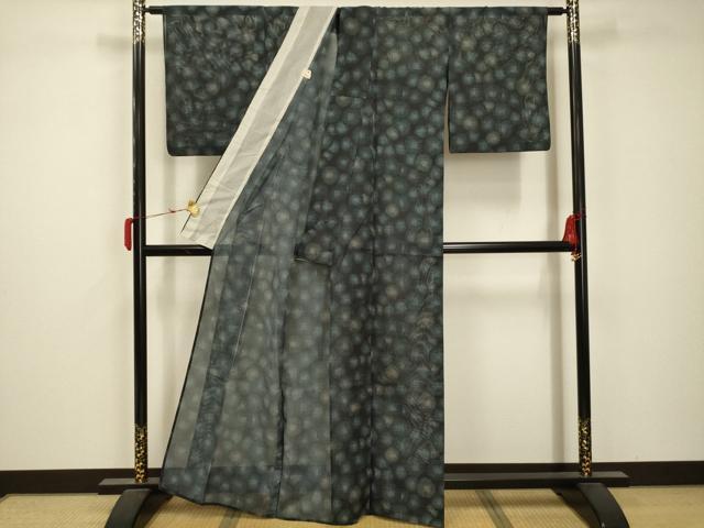 平和屋着物＊夏物 小紋 絽 丸文 洗える着物 AABB8808sx