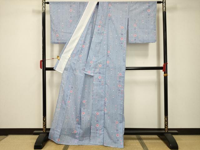 平和屋着物＊夏物 小紋 絽 枝垂れ花文 洗える着物 AABB8810sx