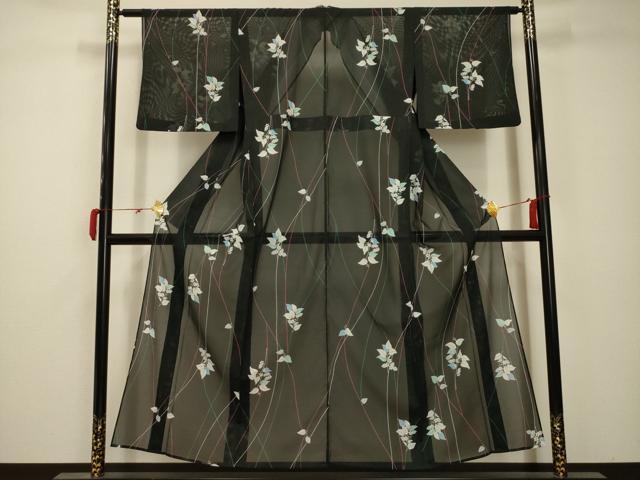 平和屋着物＊夏物 小紋 絽 草花文 洗える着物 AABB8812sx
