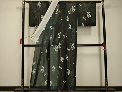 平和屋着物＊夏物 小紋 絽 草花文 洗える着物 AABB8812sx