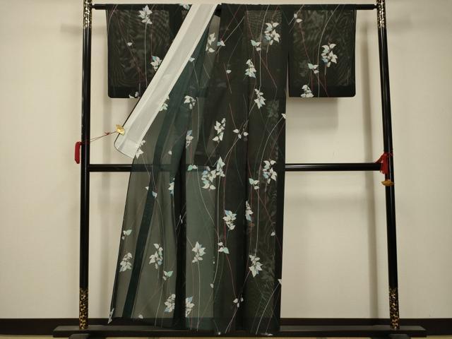 平和屋着物＊夏物 小紋 絽 草花文 洗える着物 AABB8812sx