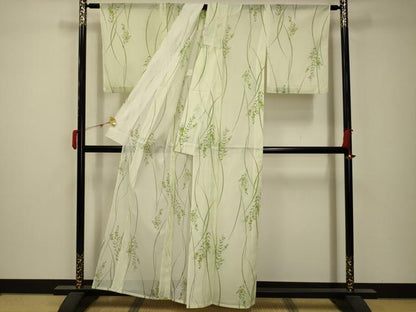 平和屋着物＊夏物 小紋 絽 草花文 洗える着物 AABB8813sx