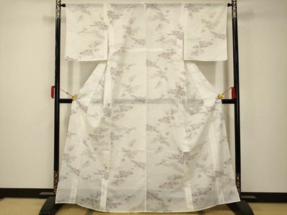 平和屋着物＊夏物　小紋　絽　流水枝葉文　洗える着物　AABB8815sx