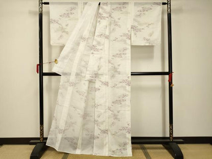 平和屋着物＊夏物　小紋　絽　流水枝葉文　洗える着物　AABB8815sx