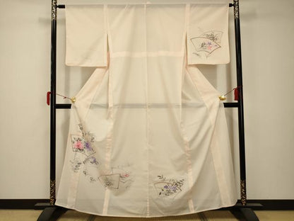 平和屋着物＊夏物 訪問着 絽 手描き 地紙重ね花文 暈し染め 洗える着物 AABB8816sx