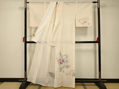 平和屋着物＊夏物 訪問着 絽 手描き 地紙重ね花文 暈し染め 洗える着物 AABB8816sx
