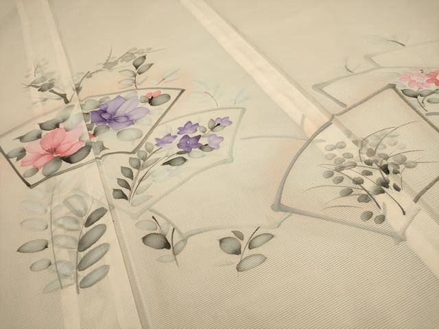 平和屋着物＊夏物 訪問着 絽 手描き 地紙重ね花文 暈し染め 洗える着物 AABB8816sx